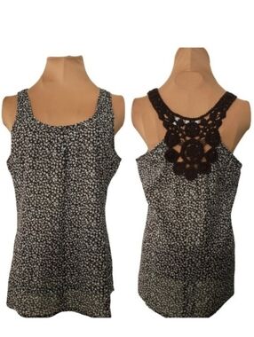 Y2K Vintage DCC Missy Brown Floral Tank Crochet Racerback Boho Top Size Small‎
